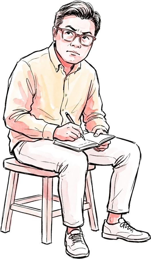 王谨康医生做笔记的手绘素描