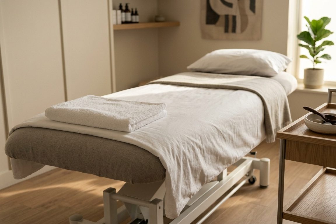 诊室治疗间里正在使用的 HydraFacial 治疗手柄,自然光