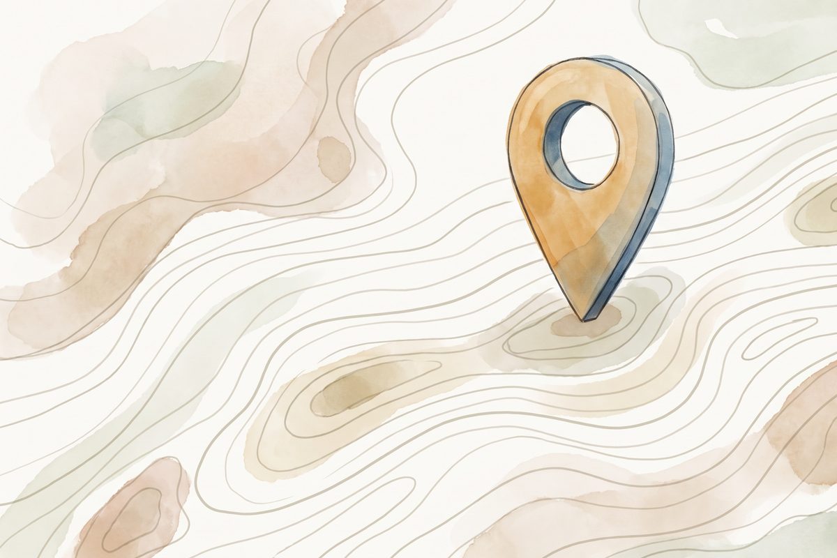 A stylised map pin drawn in plain ink against an empty ground, no lettering, no clinic name