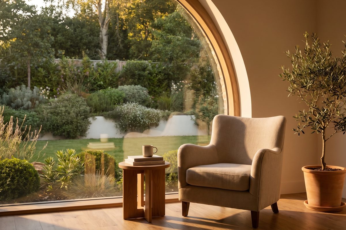 An empty consulting chair beside a window in late afternoon daylight, the room quiet, no patient and no device present