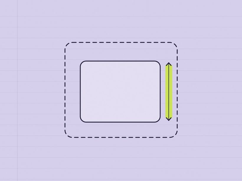 Two small marks on a plain line with a visible gap between them, in indigo-black on lilac, one mark filled with lime highlighter.