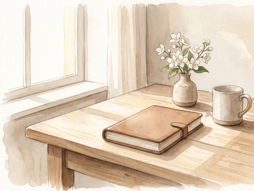 A calendar page with a single quiet pencil mark on one date, no other text legible, soft daylight