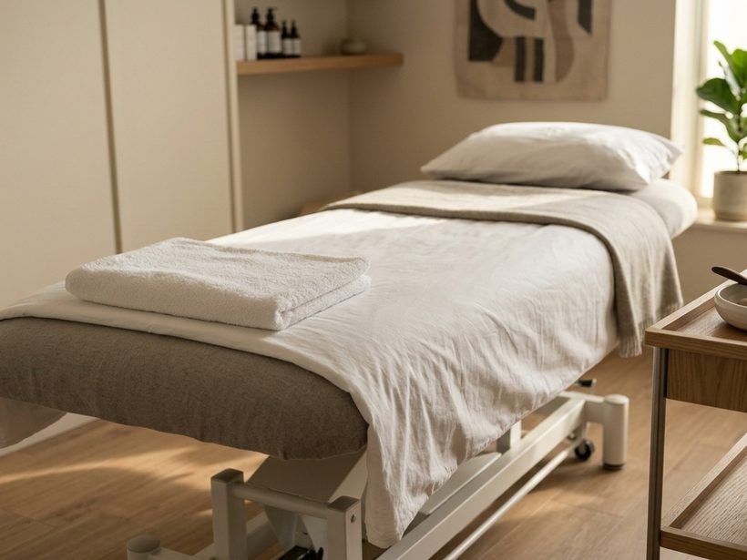 The HydraFacial handpiece in use in the clinic treatment room, natural light
