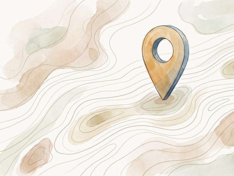 A stylised map pin drawn in plain ink against an empty ground, no lettering, no clinic name