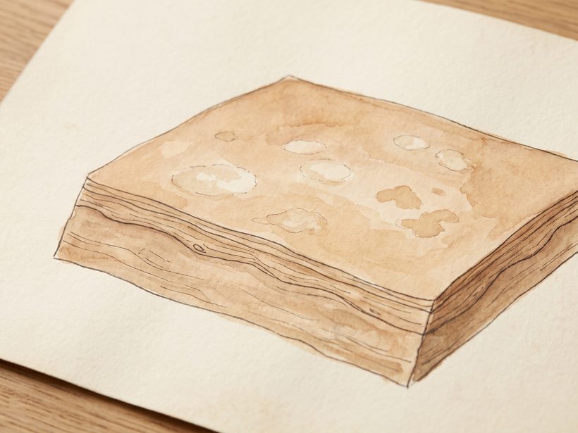 A hand-painted watercolour and ink block of skin on cream paper, its surface dotted with pale and light brown oval patches, no people, no text; a generated illustration, not a photograph