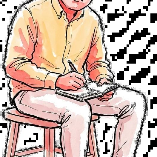 A hand-drawn sketch of Dr Ong making notes about the machine